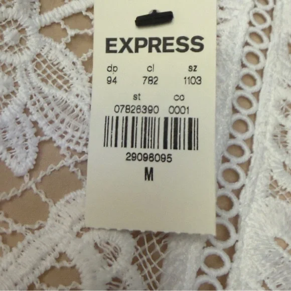 Express Sz M White Lace Mini Dress Boho Chic Short Sleeves NWT - Picture 7 of 12